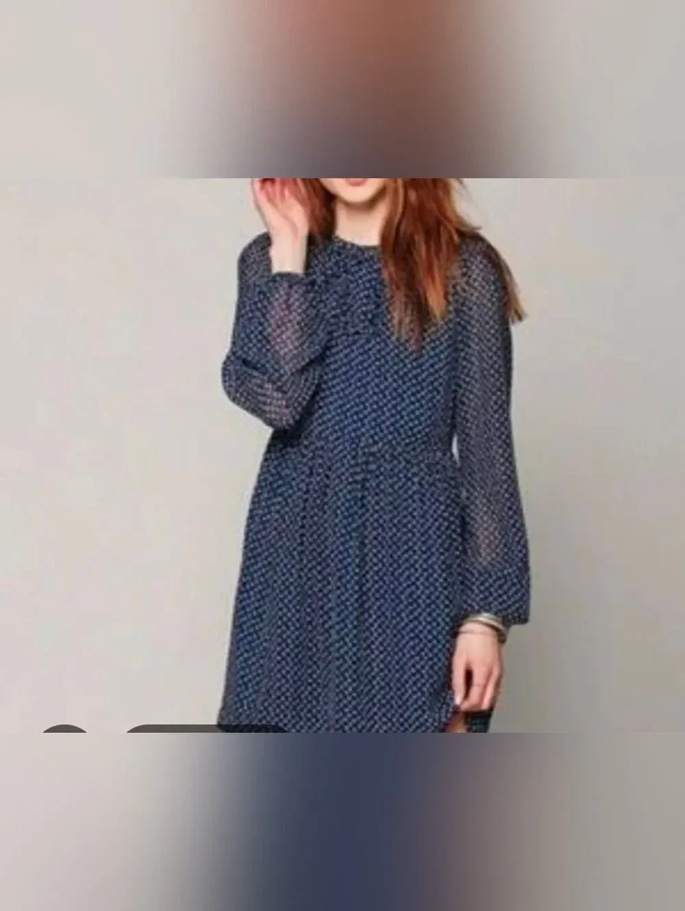Free People Nouveau Butterfly Babydoll Mini Dress Navy Blue Long Sleeve Sz 0
